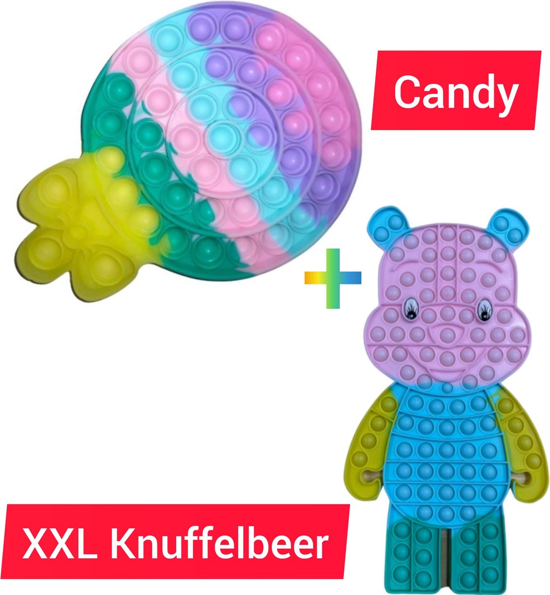 XXL Pop IT | Multicolor Beertje 41x21 CM + Candy Regenboog | Anti stress adhd Fidget Toys Popit | Van TikTok